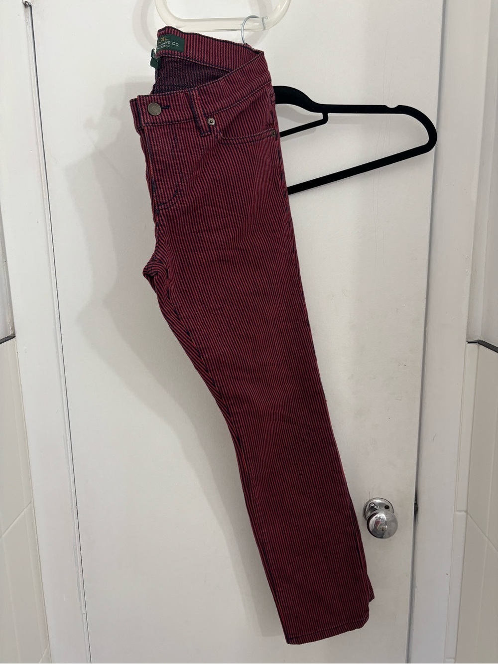 Lauren Ralph Lauren Women’s Straight Leg Jeans in Burgundy Pinstripe